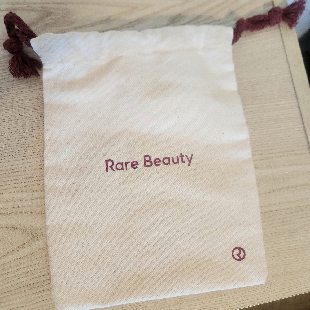 NEW Rare Beauty Selena Gomez Off White Canvas Burgundy Draw String Cosmetic Bag